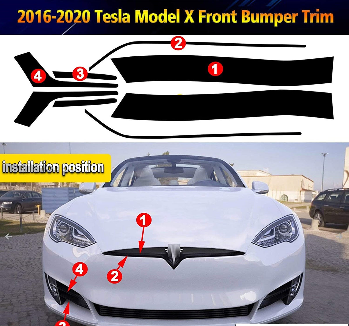 Tesla Model X Front Bumper Trim Chrome Delete Blackout Overlay Vinyl K