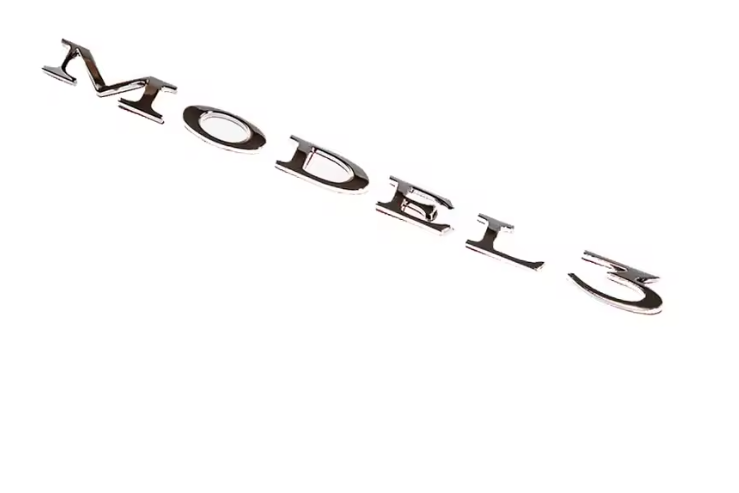 Tesla Model 3 Emblem Badge, Silver Chrome