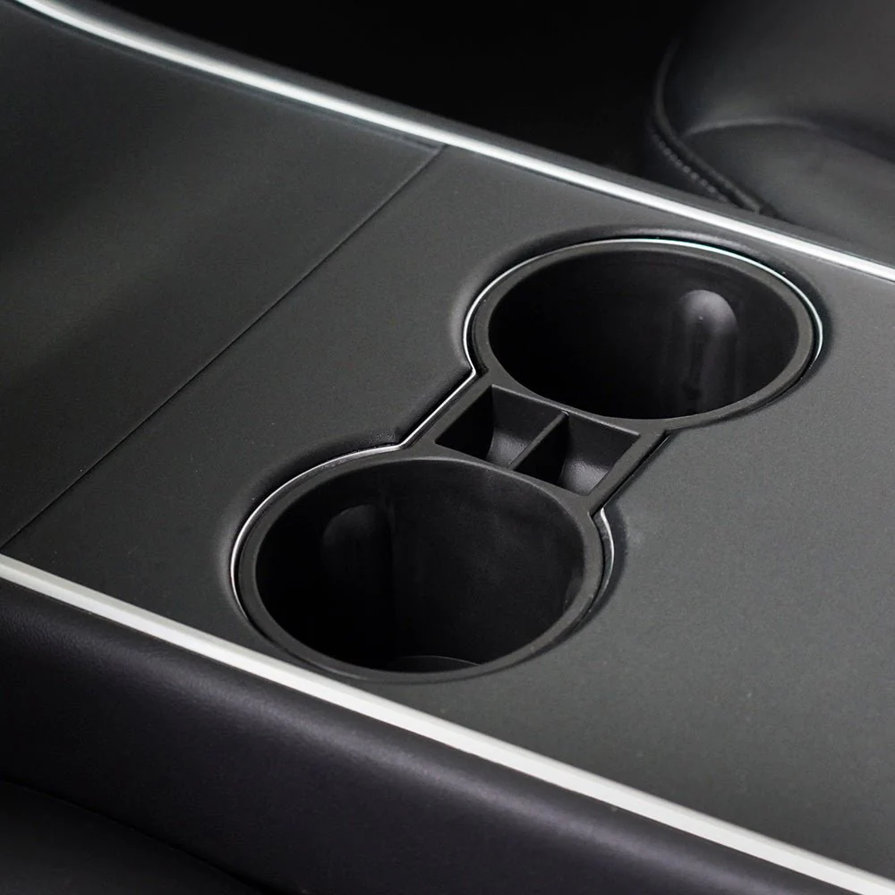 Tesla Model 3 Cup Holder Insert, Drink Stabilizer, W/ Change Holder, Black, 2017-2020