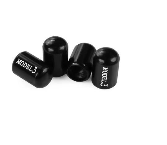 Tesla Model 3, Black Valve Stem Caps, Aluminum, 2017-2025