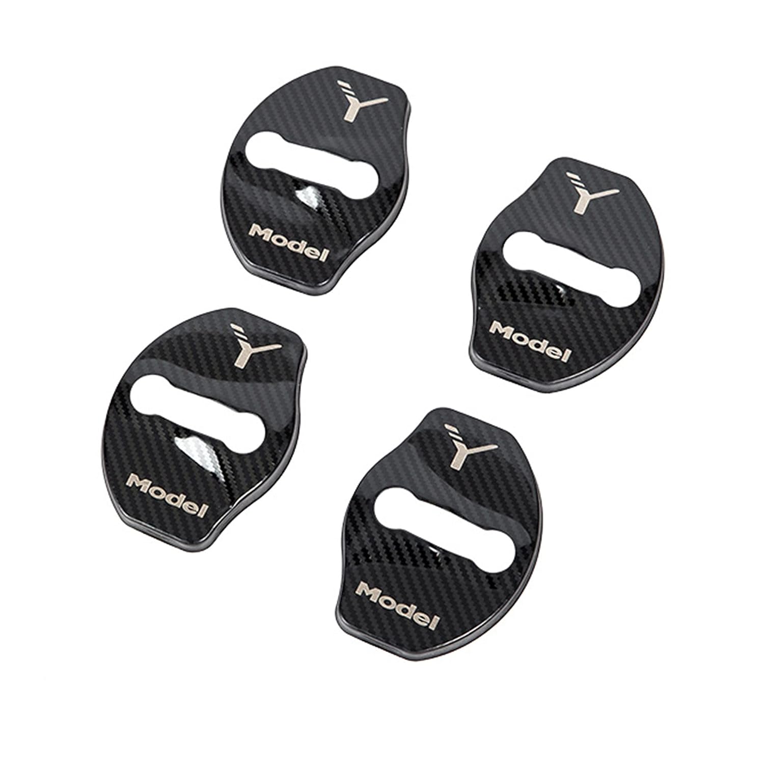 Tesla Model Y Door Latch Covers, Carbon Fiber Black Stainless Steel, 4pc Set