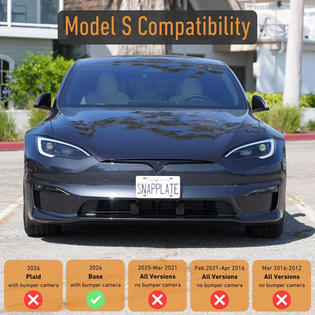 Tesla Model S Base SNAPPLATE Front License Plate Mount, Removable, 2026