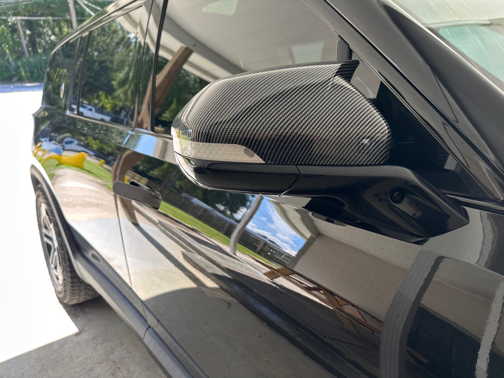 Carbon Fiber Style Ox Horn Rearview Mirror Covers for Rivian R1T, R1S