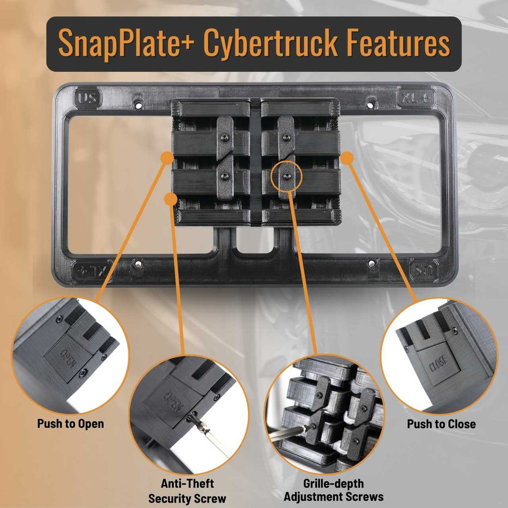 Tesla Cybertruck SNAPPLATE Front License Plate Mount, Removable, 2023-2025