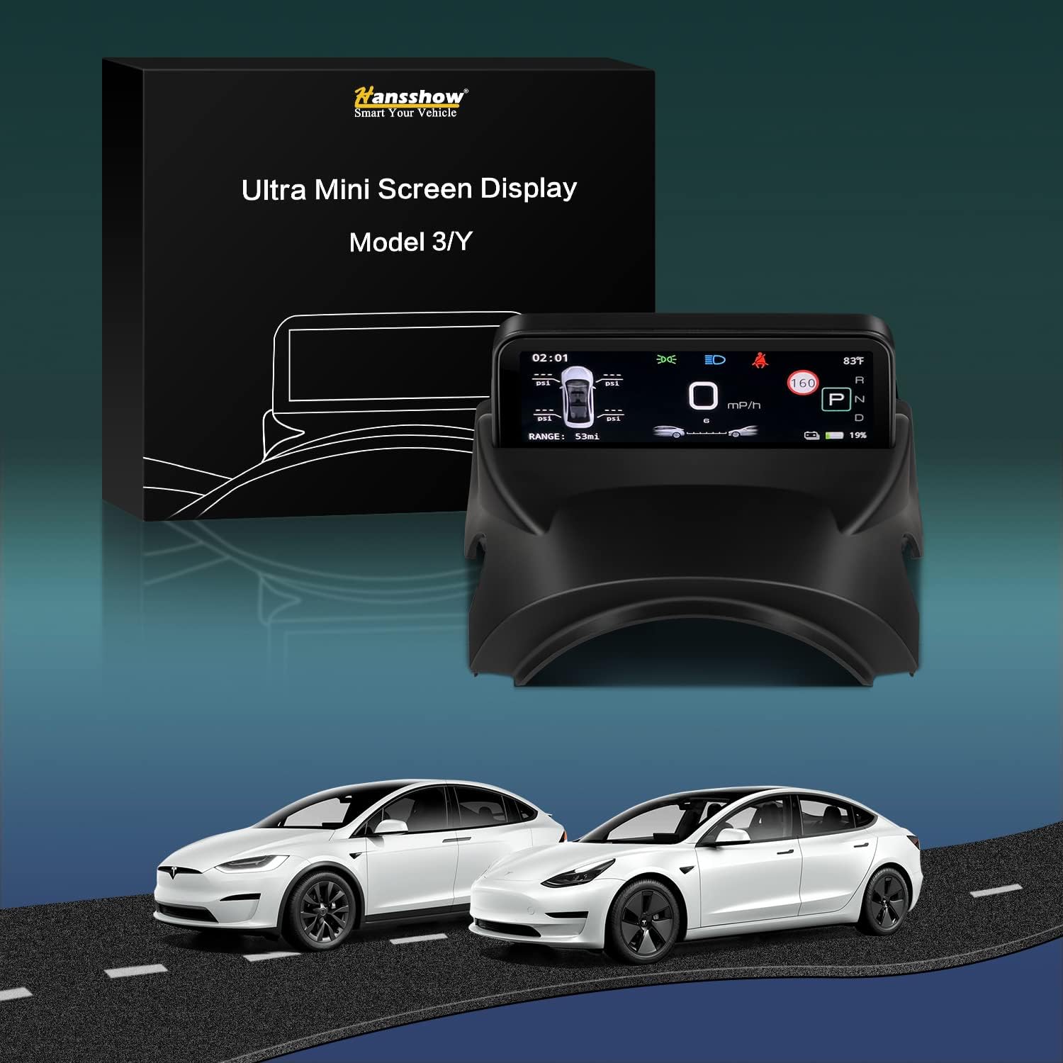 Tesla Model 3, Y Dashboard Ultra Mini Screen Heads Up Display, 2017-2023