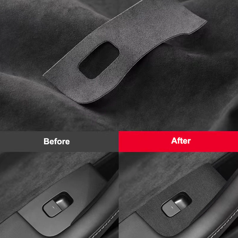 Tesla Model 3, Y Door Switch Cover Trim Stickers, 4pcs, Deep Gray Alcantara Suede