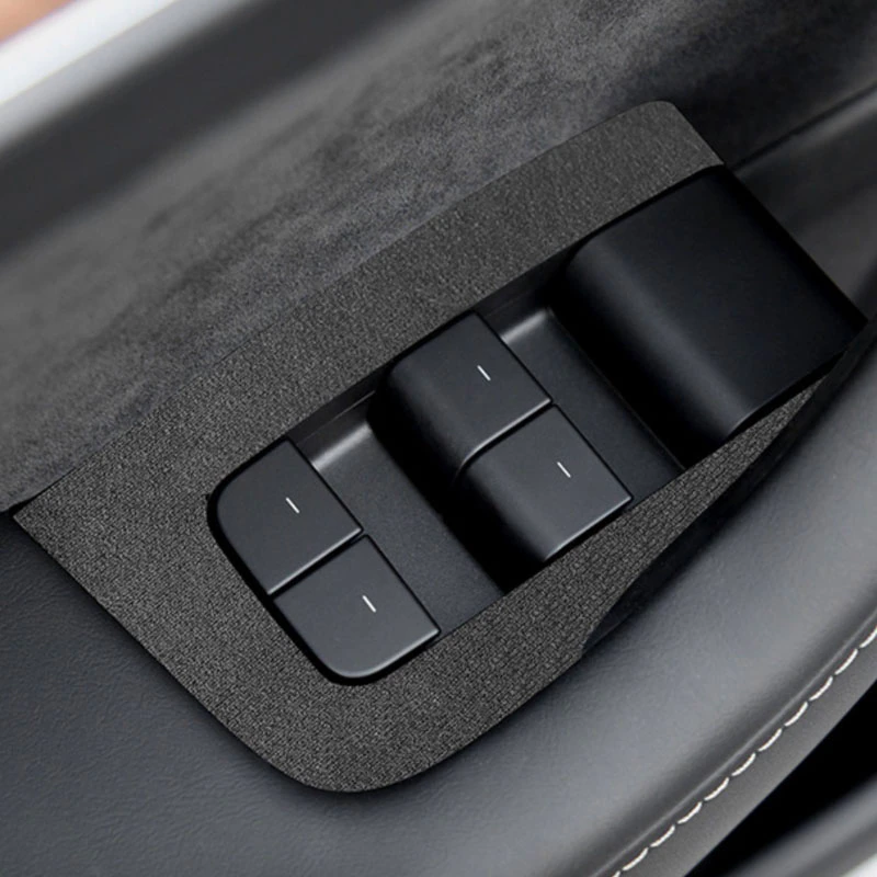 Tesla Model 3, Y Door Switch Cover Trim Stickers, 4pcs, Deep Gray Alcantara Suede