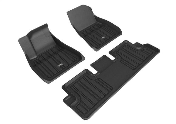 Tesla Model 3 3D MAXpider Elitect 1st & 2nd Row Floormats, Black, 2020-2023