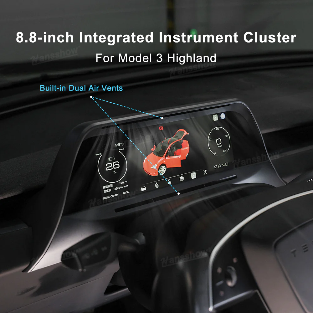 Tesla Model 3 Highland Heads Up Display 8.8” Instrument Cluster Dashboard Screen Hansshow F89, 2024-2025