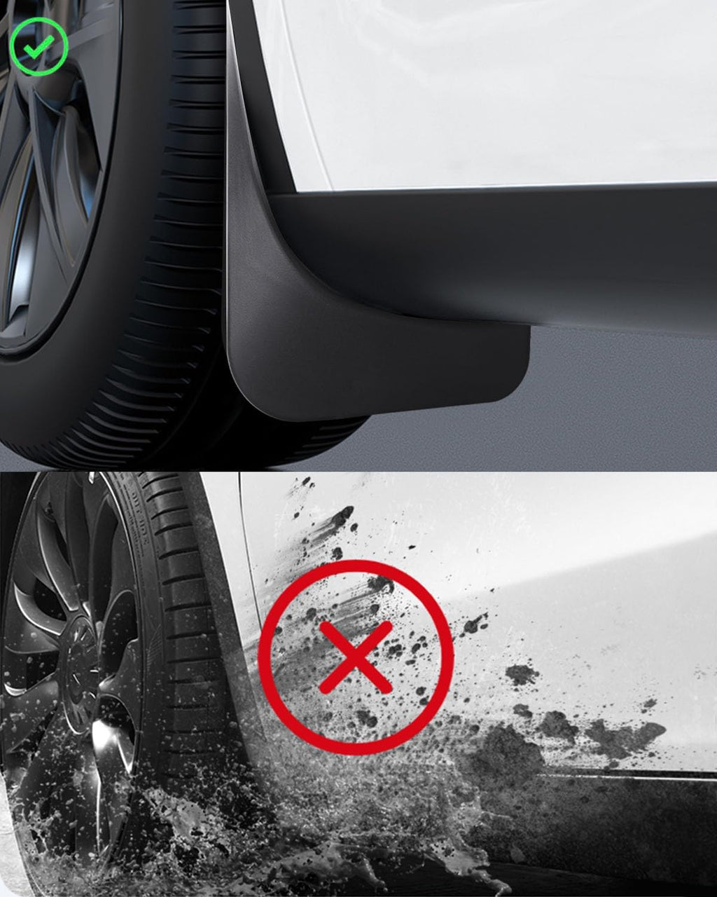 Tesla Model 3 Highland Mud Flaps, No-Hole, ABS, 4-Piece Set, 2024-2026