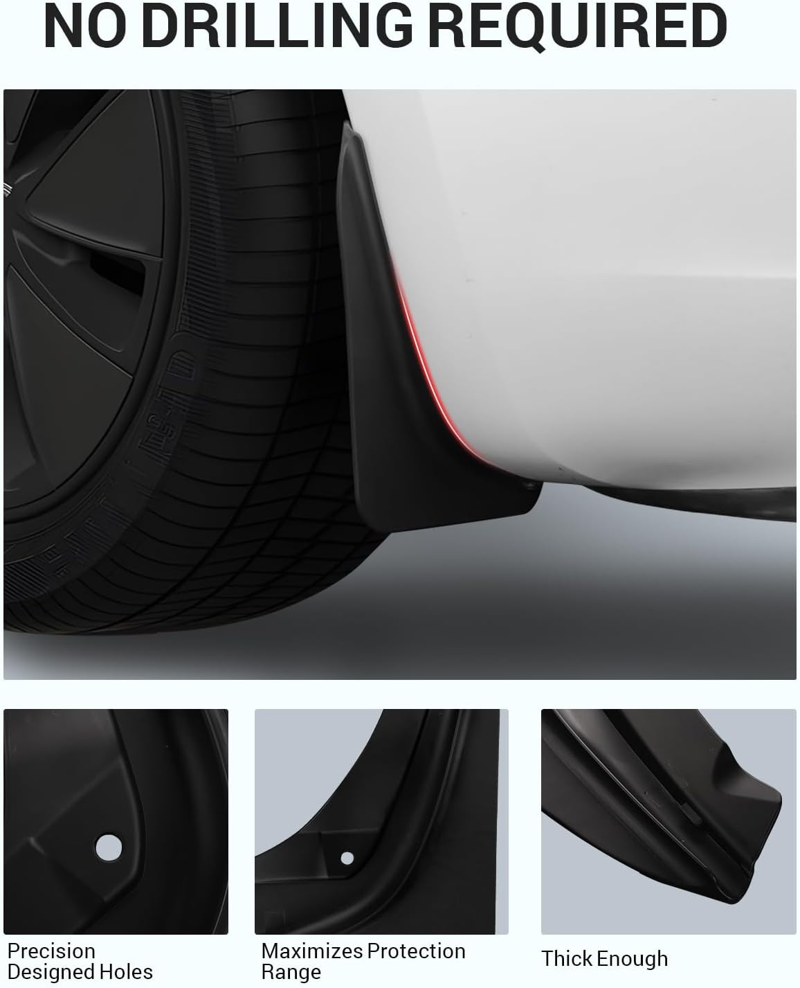 Tesla Model 3 Highland Mud Flaps, No-Hole, ABS, 4-Piece Set, 2024-2026