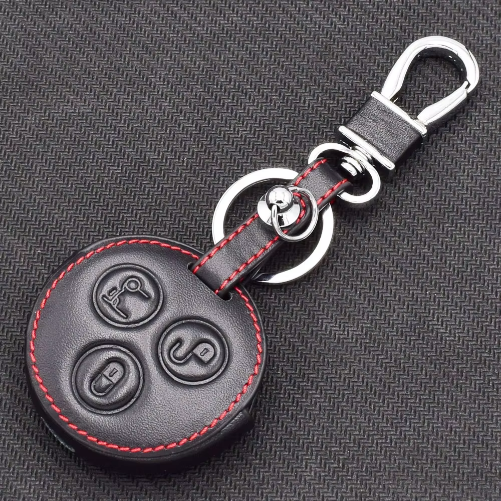 Smart Car Fortwo, Forfour Leather Key Fob Case Cover, 3-Button, Black