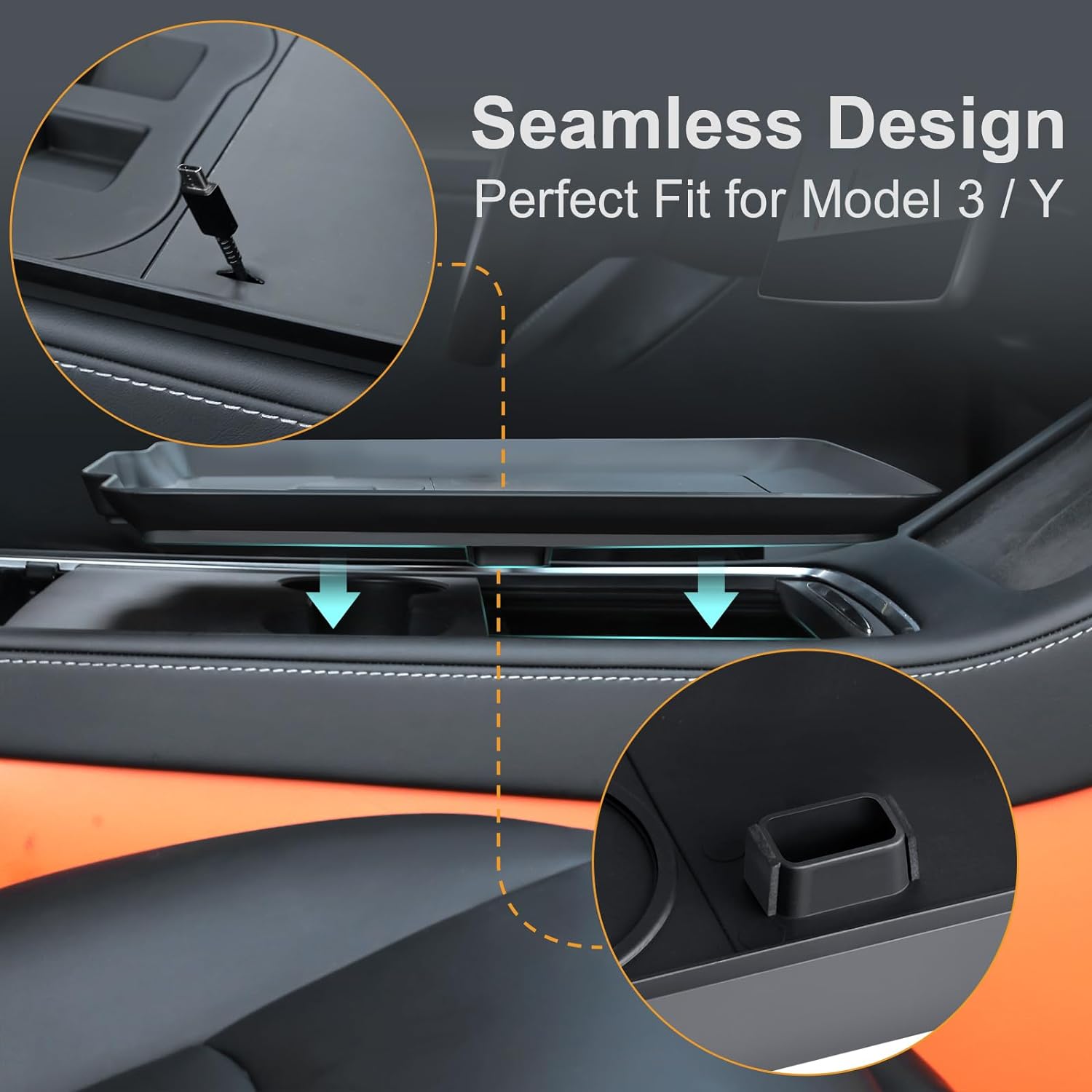 Tesla Model 3, Y Center Console Desk, Food Tray, Black, 2021-2023