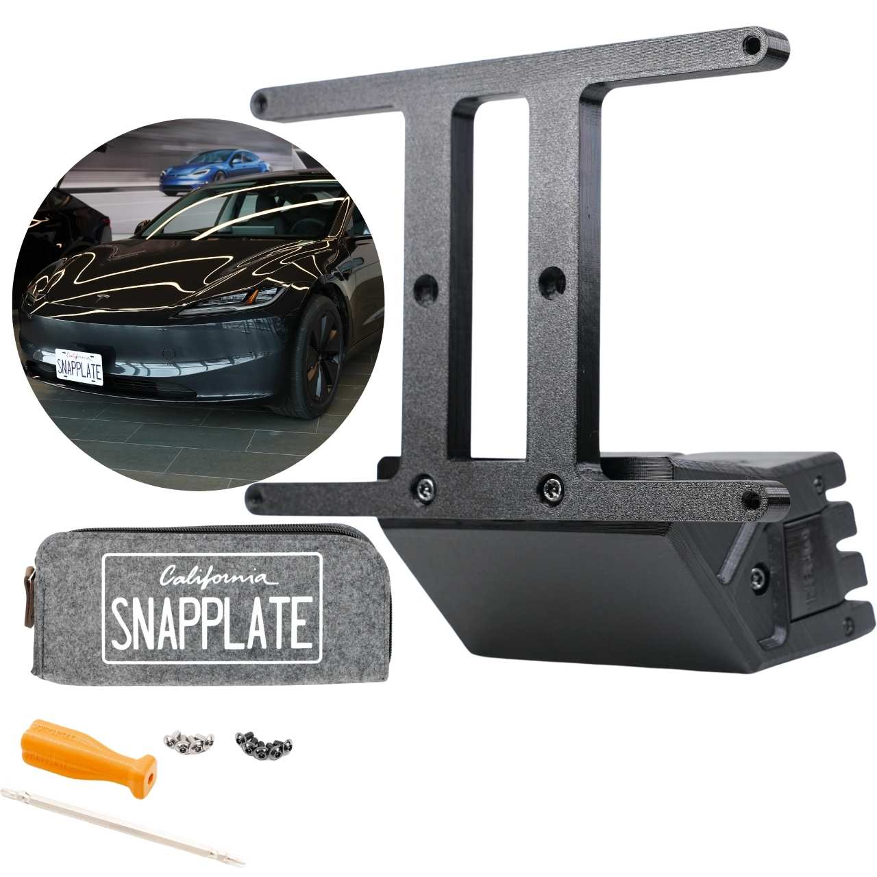Tesla Model 3 SNAPPLATE Front License Plate Mount, Removable, 2024-2025 Highland Refresh