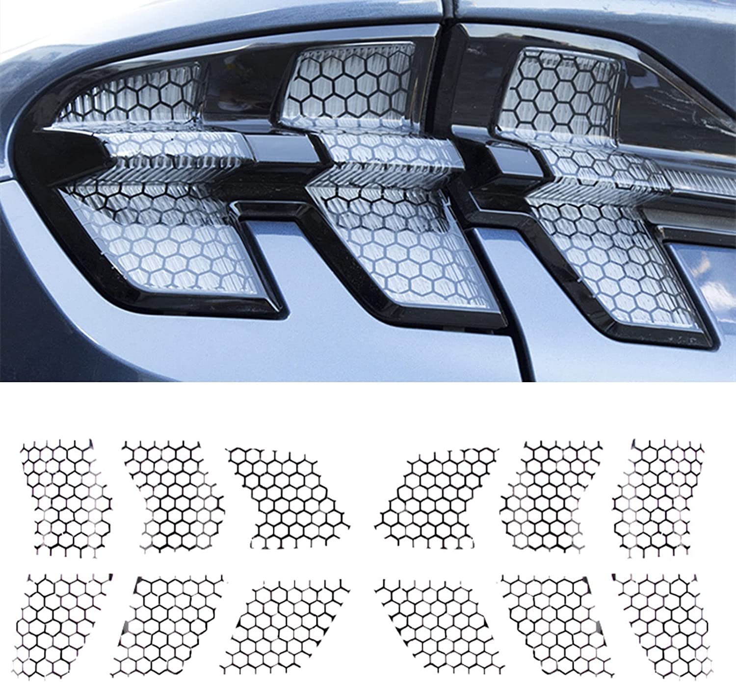 Mustang Mach-E Rear Taillight Honeycomb Vinyl Stickers, Matte Black, 2021-2024