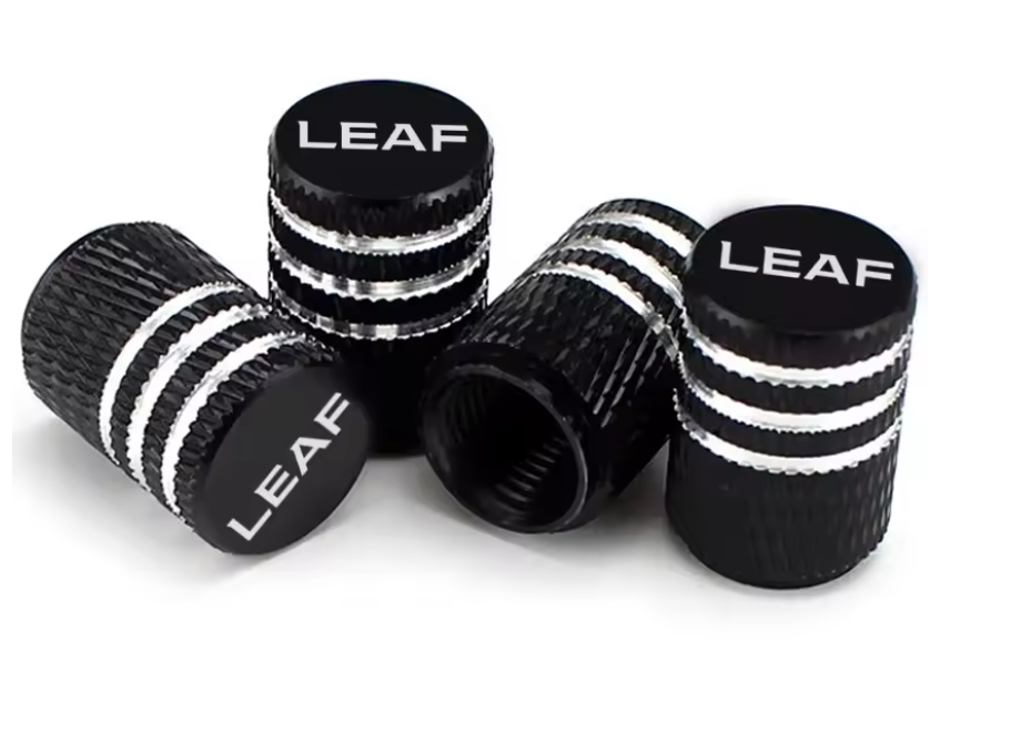 Nissan Leaf Aluminum Alloy Valve Stem Caps, Black / Silver