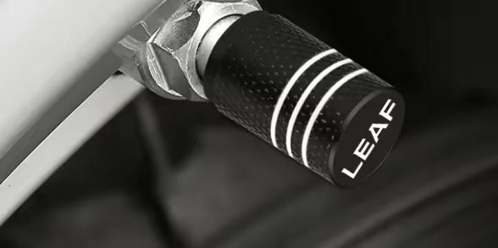 Nissan Leaf Aluminum Alloy Valve Stem Caps, Black / Silver