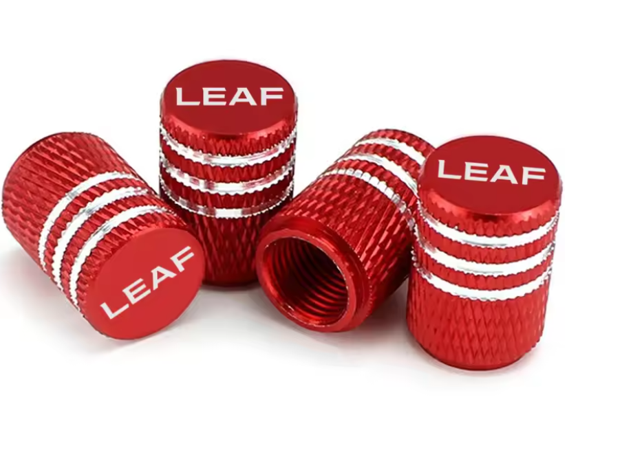 Nissan Leaf Aluminum Alloy Valve Stem Caps, Red / Silver