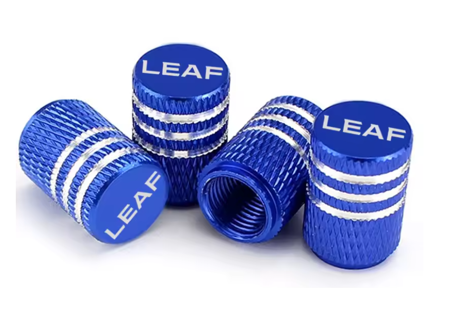 Nissan Leaf Aluminum Alloy Valve Stem Caps, Blue / Silver