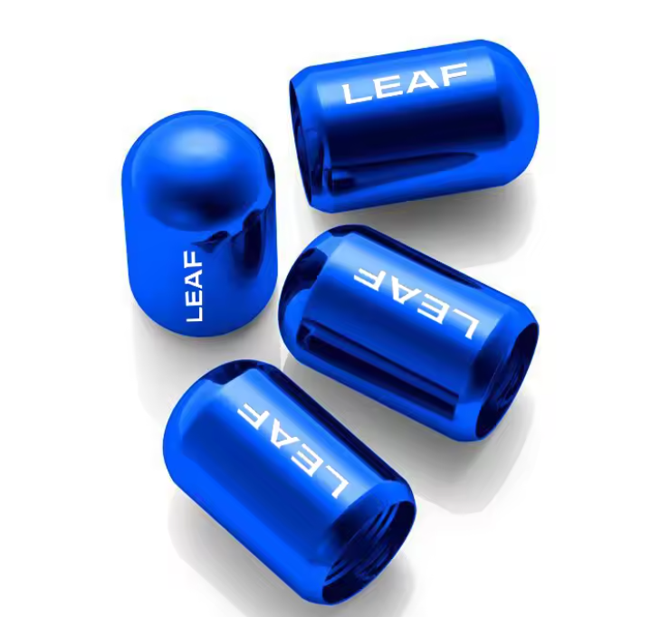 Nissan Leaf Aluminum Alloy Valve Stem Caps, Blue