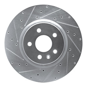 Tesla Model S Front Left Dynamic Friction Rotor, Silver Drilled and Slotted, 2012-2021