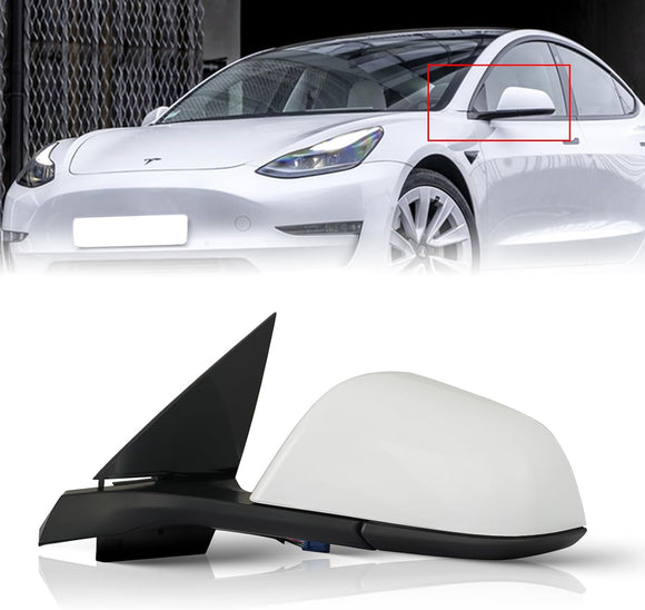 Tesla Model 3 Outside Mirror Assembly Left Side, White, 2021-2023