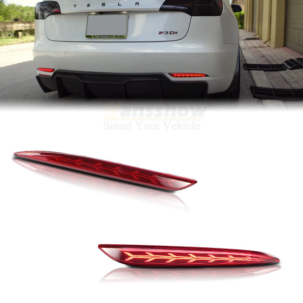 Tesla Model 3 Rear Bumper Fishbone Style Taillight Rear Bumper Reflectors, 2017-2023