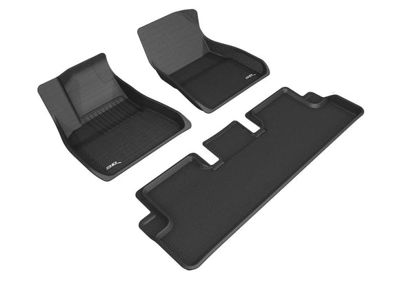 Tesla Model 3 3D MAXpider Kagu 1st&2nd Row Floormats, Black, 2020-2021