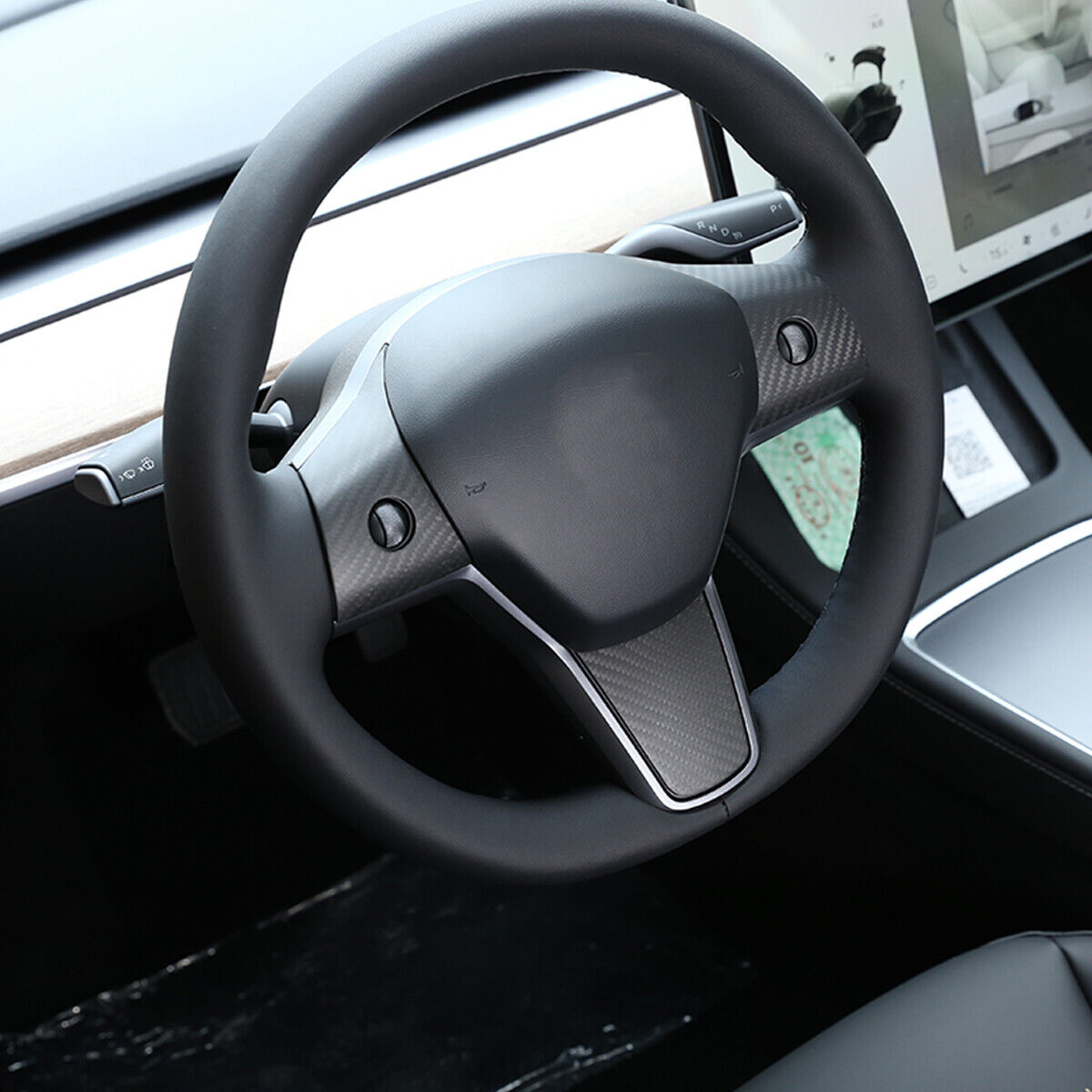 Tesla Model 3, Y, Matte Carbon Fiber Steering Wheel Trim, 2017-2024