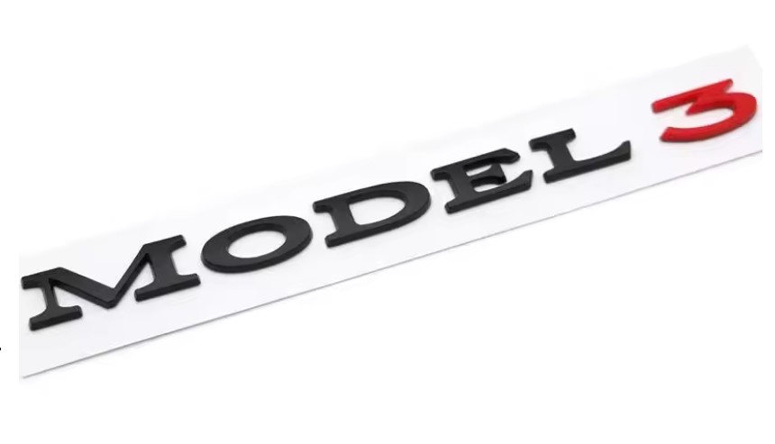Tesla Model 3 Emblem Badge, Black with Red 3