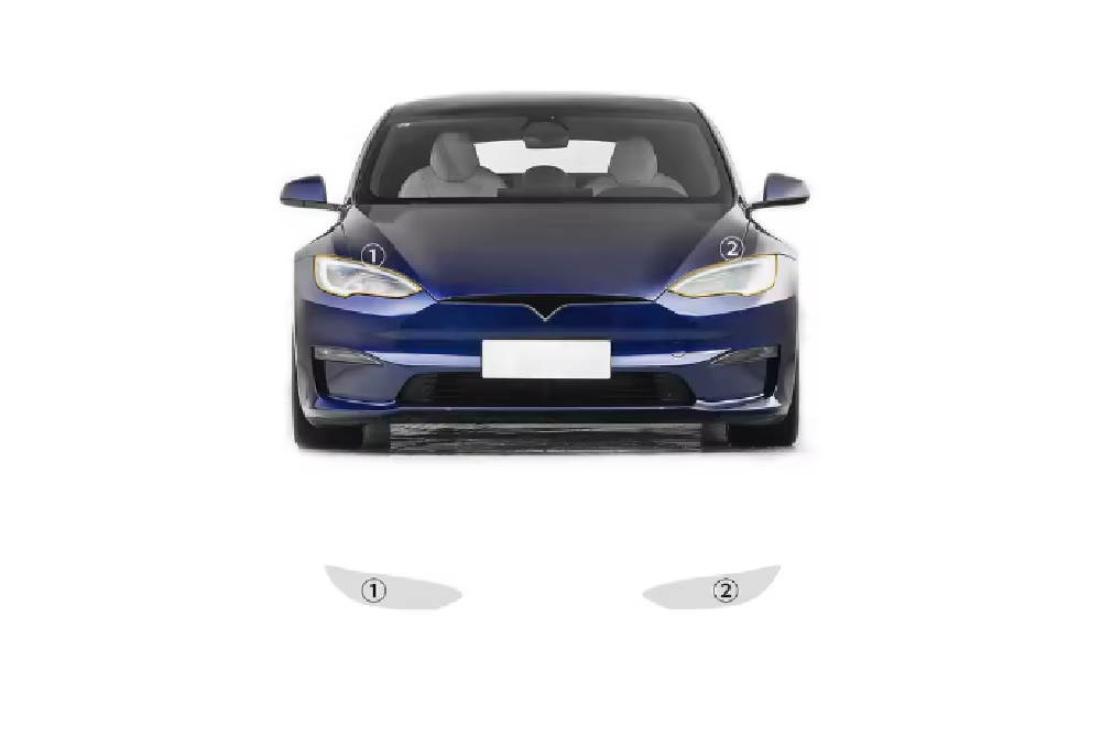Tesla Model S CLEAR Headlight Scratch Guard Protection Film TPU, PPF, 2021-2025