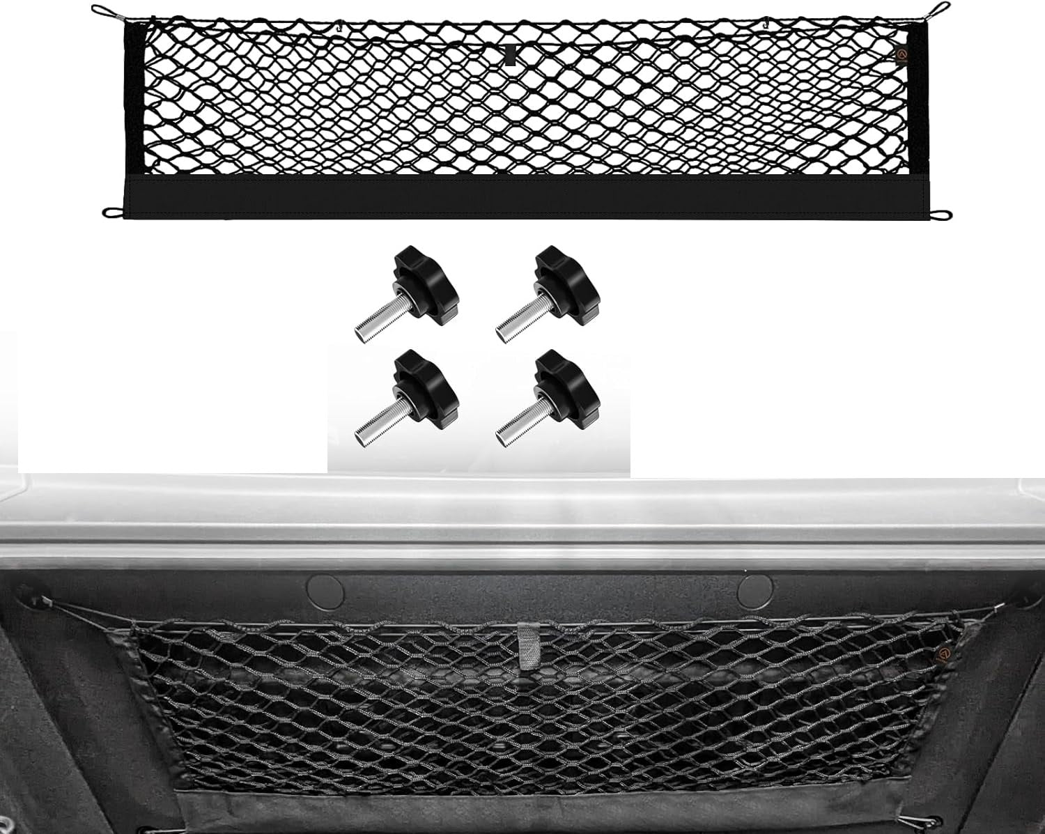 Truck Bed Cargo Net Envelope Style Mesh Trunk Organizer and Storage, for Rivian R1T, 2021-2024