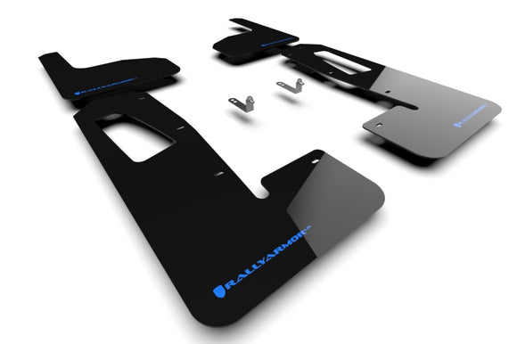 Rivian R1T Mud Flap Set, Rally Armor Black W/ Nitrous Blue Logo, 2022-2024