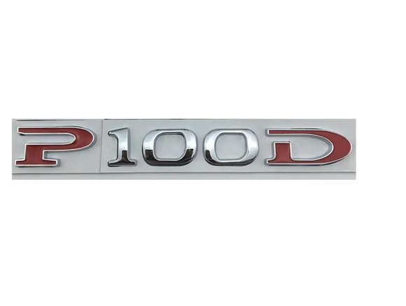 Tesla Model S, X, Silver / Red P100D Letter Emblem, 3D Metal