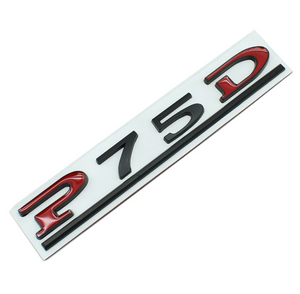 Tesla Model S, X Red / Black P75D Letter Emblem, 3D Metal