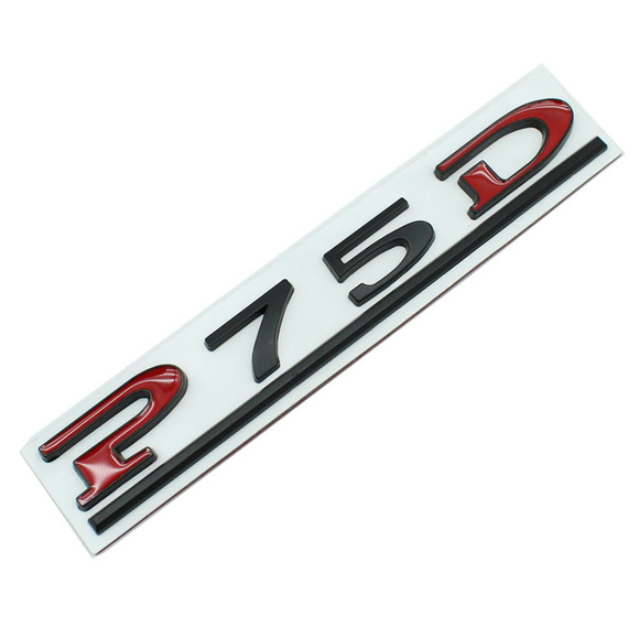 Tesla Model S, X Red / Black P75D Letter Emblem, 3D Metal