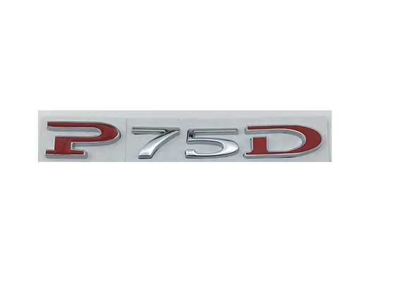 Tesla Model S, X Silver / Red P75D Letter Emblem, 3D Metal