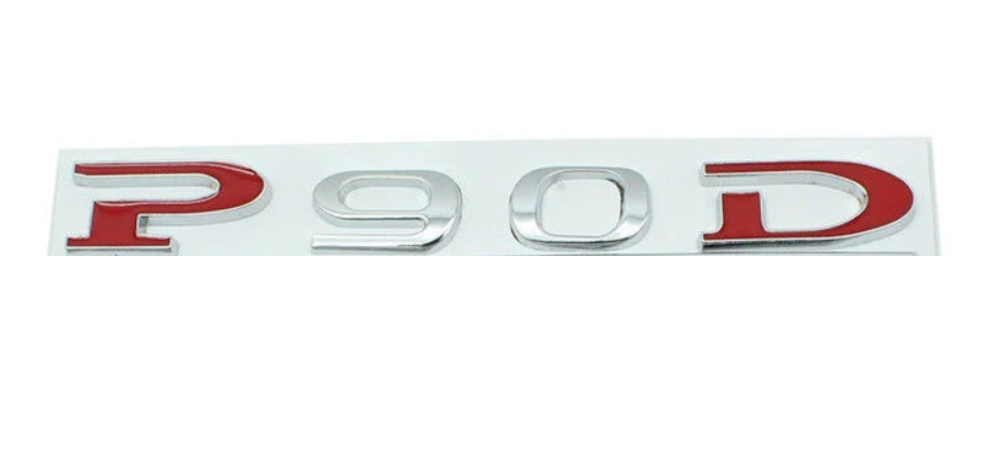 Tesla Model S, X, Red / Silver P90D Letter Emblem, 3D Metal