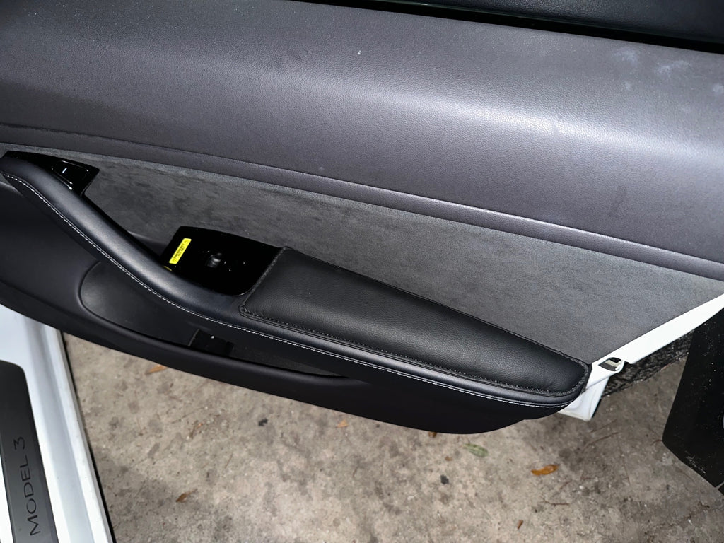 Tesla Model 3, Y Door Panel Armrest Elbow Pad, Right, Black Leather