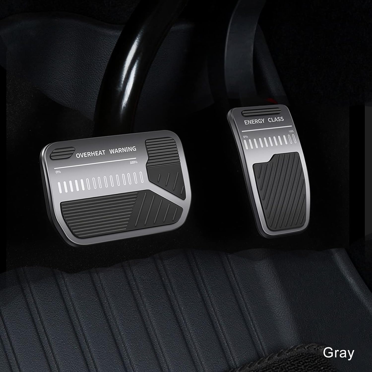 Tesla Model 3, Y Anti-Slip Accelerator & Brake Pedal Covers, Aluminum, Metal Gray, 2017-2024
