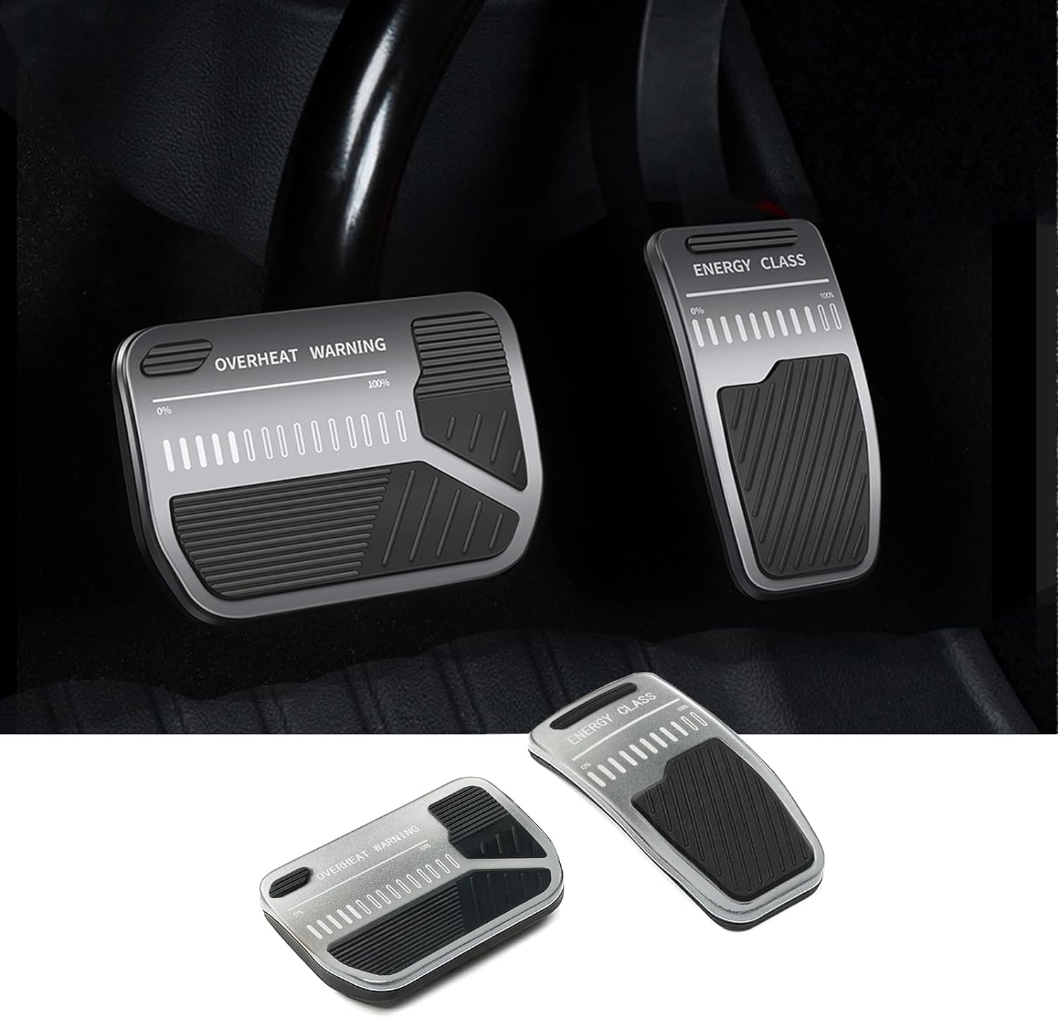 Tesla Model 3, Y Anti-Slip Accelerator & Brake Pedal Covers, Aluminum, Metal Gray, 2017-2024