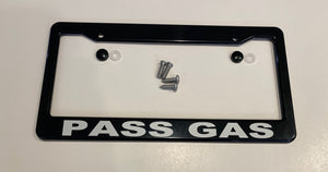 Mustang Mach-E Black ABS License Plate Frame with lettering "PASS GAS"