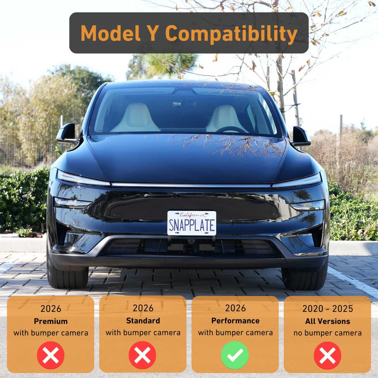 Tesla Model Y Performance SNAPPLATE Front License Plate Mount, Removable, Juniper Refresh, 2025-2026