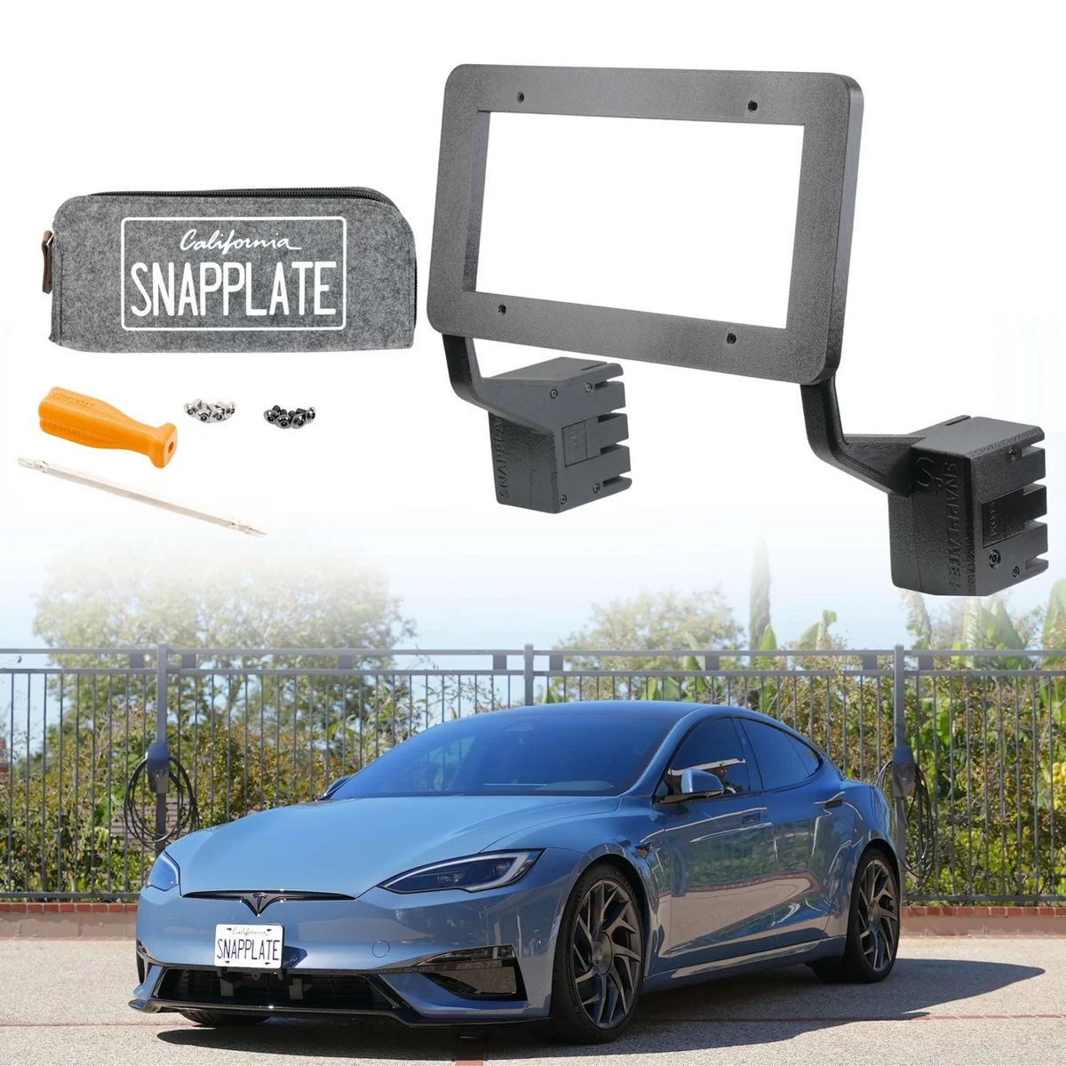 Tesla Model S Plaid SNAPPLATE Front License Plate Mount, Removable, 2026