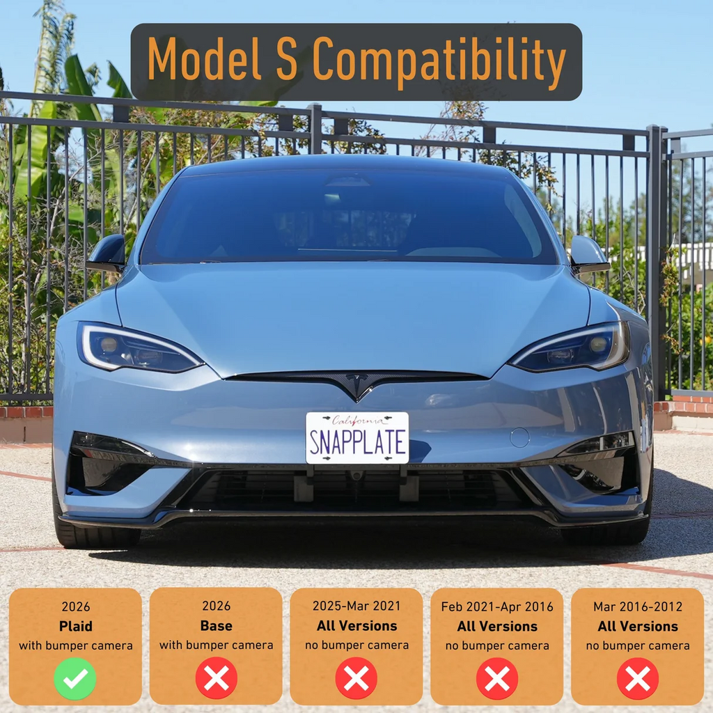 Tesla Model S Plaid SNAPPLATE Front License Plate Mount, Removable, 2026