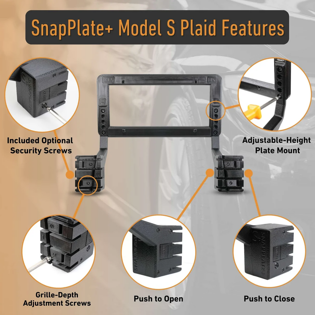 Tesla Model S Plaid SNAPPLATE Front License Plate Mount, Removable, 2026
