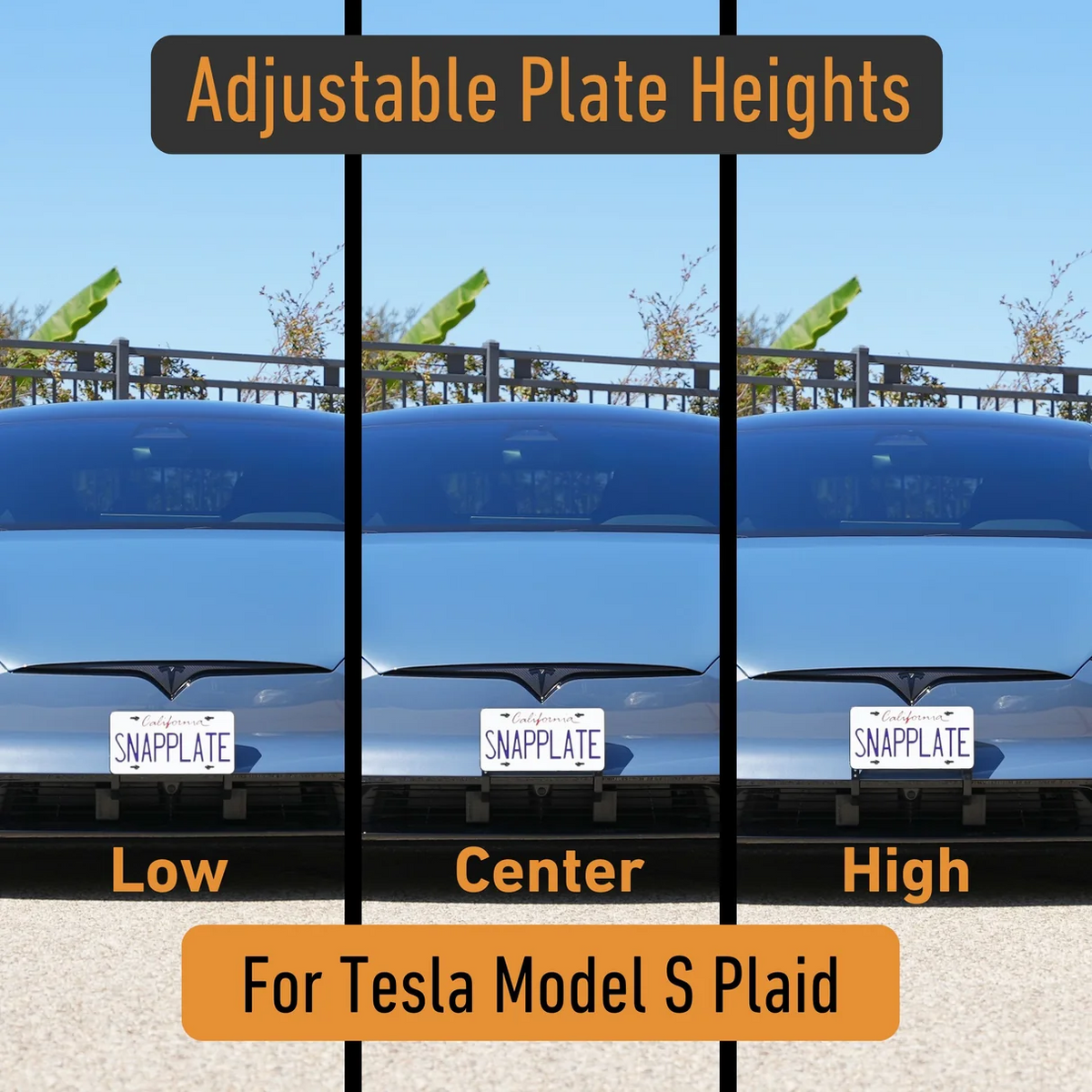 Tesla Model S Plaid SNAPPLATE Front License Plate Mount, Removable, 2026