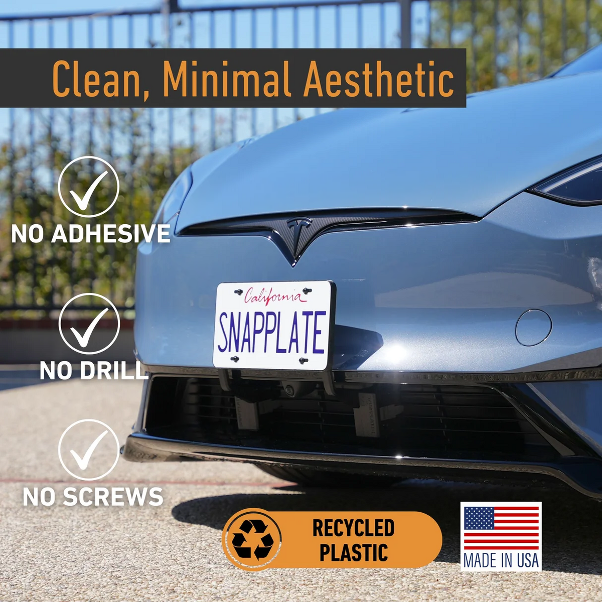 Tesla Model S Plaid SNAPPLATE Front License Plate Mount, Removable, 2026