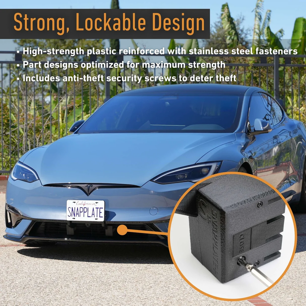 Tesla Model S Plaid SNAPPLATE Front License Plate Mount, Removable, 2026