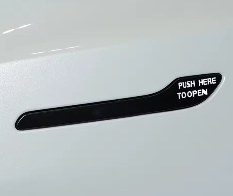 Tesla Model 3, Y, Door Handle PUSH HERE TO OPEN Reflective Car Sticker with Word "Push To Open", 4pc Set, 2017-2026 (Copy)